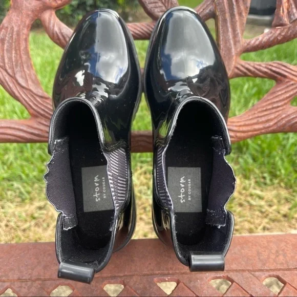 Storm by Cougar Black Patent Plaid Goring Waterproof Short Rain Boots - Picture 9 of 12